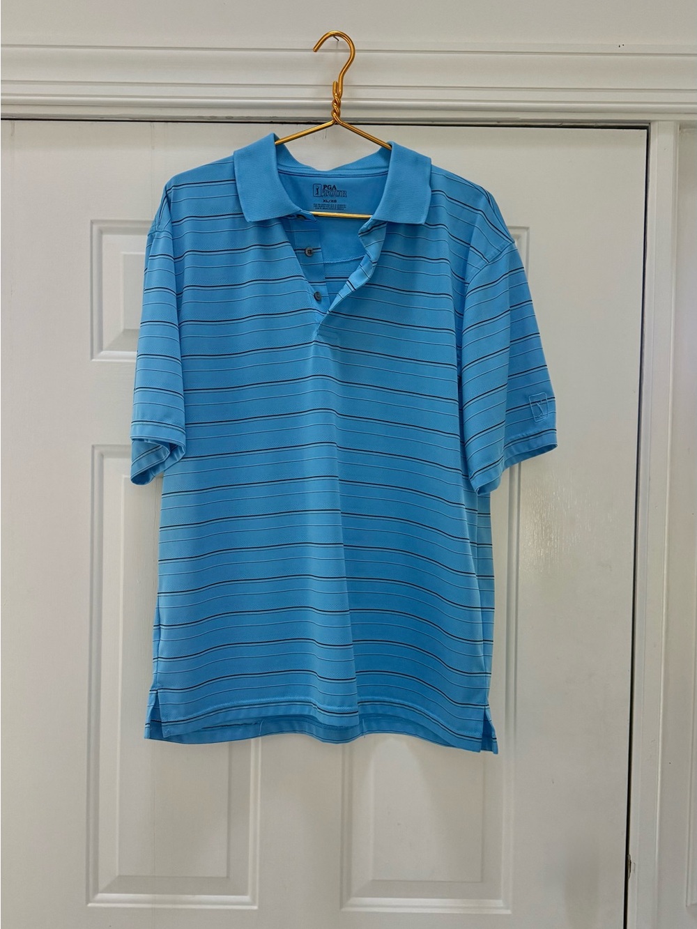 Like New PGA TOUR Light Blue Striped Performance Polo
